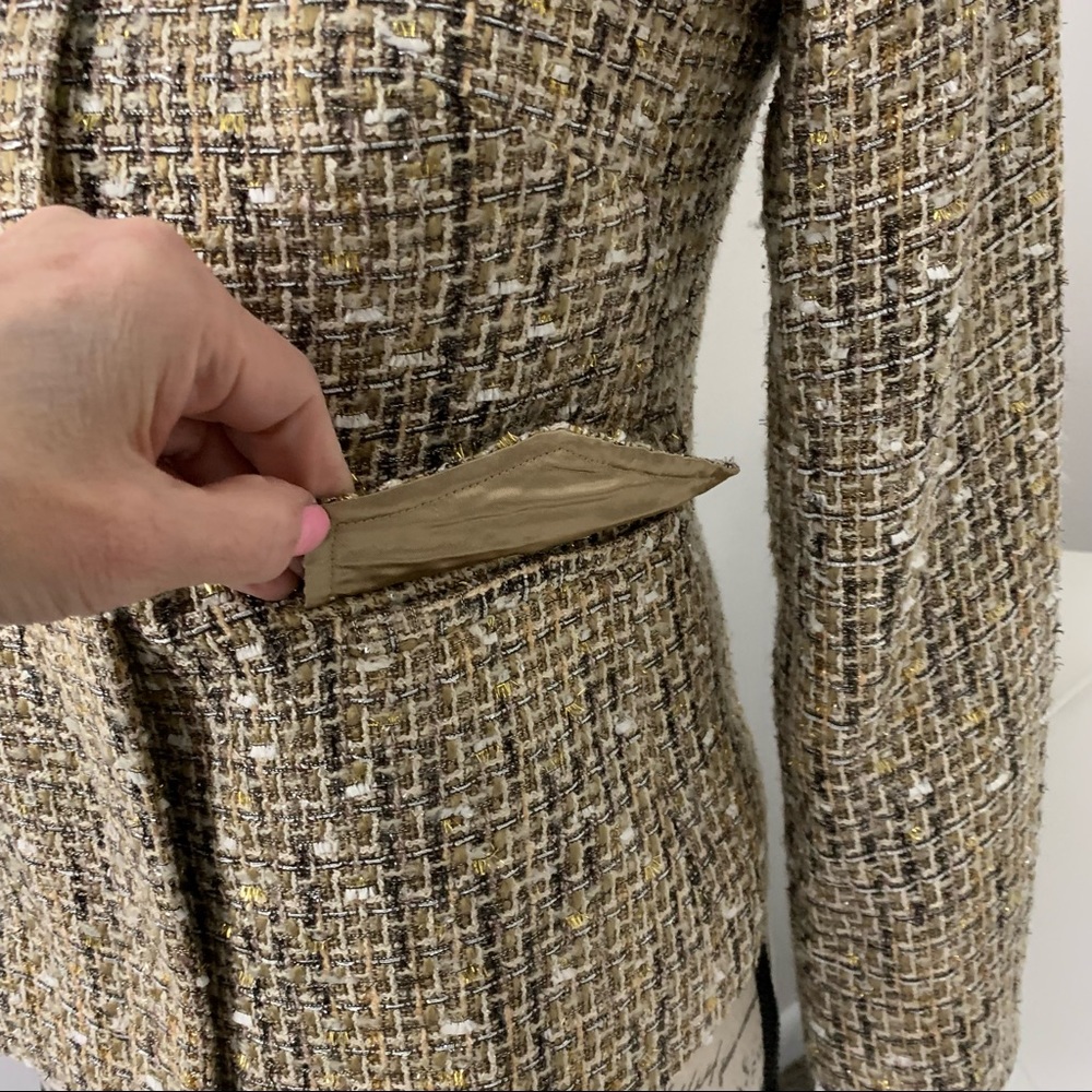 Talbots Beige Gold Metallic Zipper Front Tweed Blazer Jacket Mature Modest 2P - Picture 5 of 11